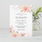 ピンクローズフローラ葉金ゴールドお祝いオブ・ライフ 招待状 (スタンド正面)