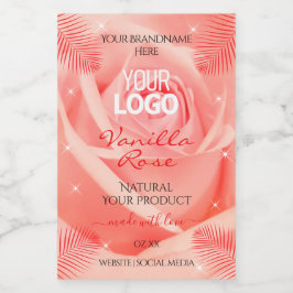 ピンクローズフローラ製品ラベルのパーム葉ロゴ フードラベル