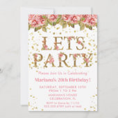 ピンクローズフローラ誕生日パーティー 招待状 (正面)