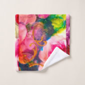 ピンクローズフローラ金ゴールドアールヌーボータオル バスタオルセット (ウォッシュタオル)