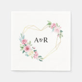 ピンクローズフローラ金ゴールドハート型フレーム結婚ズ スタンダードカクテルナプキン (正面)