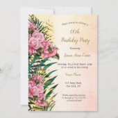 ピンクローズフローラ金ゴールドパームスバースデーパーティー 招待状 (正面)