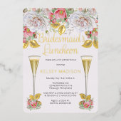 ピンクローズフローラ開花ブリデスメイドランチョン 箔招待状 (正面)