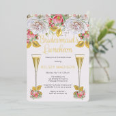 ピンクローズフローラ開花ブリデスメイドランチョン 箔招待状 (立ち正面)