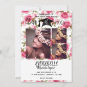 ピンクローズフローラ開花卒業パーティー3写真 招待状 (正面)