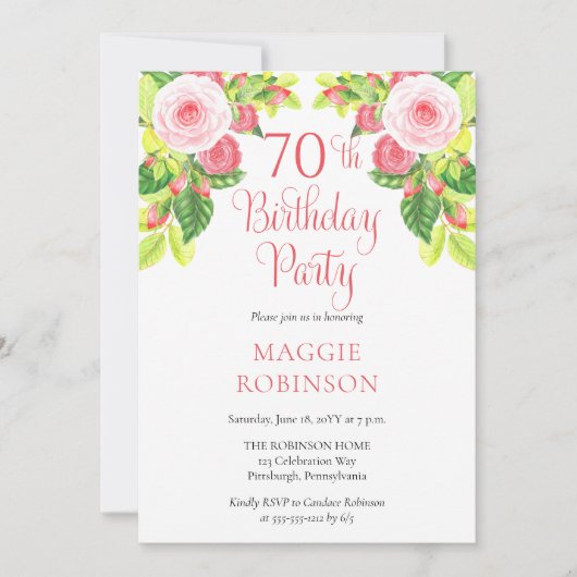 ピンクローズフローラ70thバースデーパーティー 招待状 (正面)