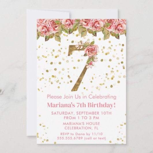 ピンクローズフローラ7thバースデーパーティー 招待状 (正面)