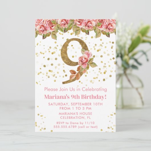 ピンクローズフローラ9thバースデーパーティー 招待状 (スタンド正面)