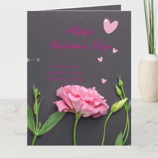 ピンクローズフローラ – ロマンチックなバレンタインカード サンキューカード (正面)
