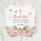 ピンクローズフローラ |蝶金ゴールドクロスありがとう フェイバータグ (正面)