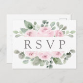 ピンクローズフローラRSVPポストカードと食事の選択 インビテーションポストカード (正面/裏面)
