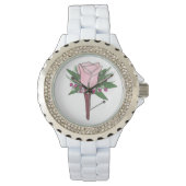 ピンクローズブトニエールフローラ結婚プロムの腕時計 腕時計 (正面)