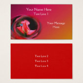 ピンクローズブド抽象芸術フラワーアート名刺 (正面&裏面)