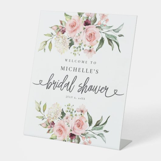 ピンクローズブライダルシャワーウェルカムサイン 台座サイン (正面)