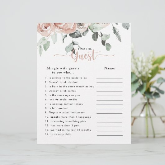 ピンクローズブライダルシャワーゲストゲームを見つける (スタンド正面)