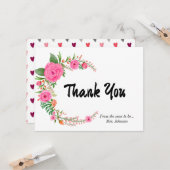 ピンクローズブライダルシャワーサンキューカード カード (正面/裏面インサイチュ)