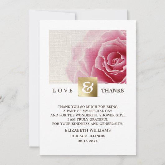 ピンクローズブライダルシャワーサンキューフォトカード サンキューカード (正面)