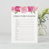 ピンクローズブライダルシャワーワードスクランブルゲームカード 招待状 (スタンド正面)