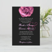 ピンクローズブラックバックグラウンド結婚式招待状 招待状 (スタンド正面)