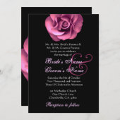 ピンクローズブラックバックグラウンド結婚式招待状 招待状 (正面/裏面)