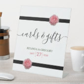 ピンクローズブラックリボンウェディングカード&ギフト 台座サイン (インサイチュ)