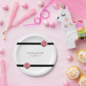 ピンクローズブラックリ結婚ボン ペーパープレート (パーティー)