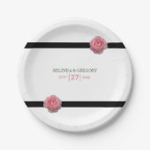 ピンクローズブラックリ結婚ボン ペーパープレート (正面)