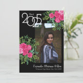 ピンクローズブラック写真卒業発表 招待状 (スタンド正面)