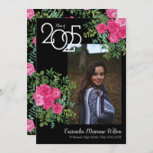 ピンクローズブラック写真卒業発表 招待状 (正面/裏面)