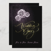 ピンクローズブラック結婚式招待状カード ノートカード (正面/裏面)