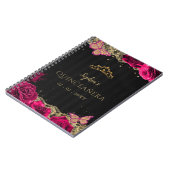 ピンクローズブラック金ゴールドレースキンセアニラゲストブック ノートブック (左側)