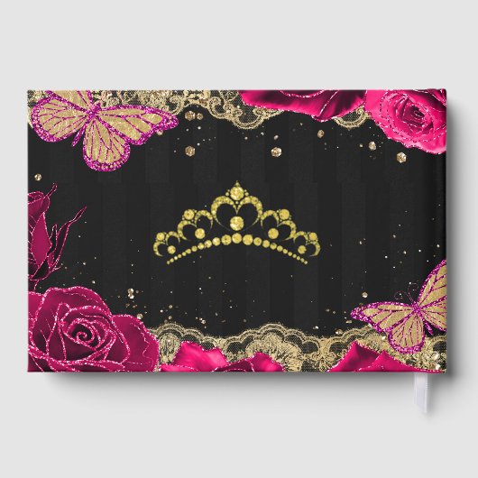 ピンクローズブラック金ゴールドレースバタフライキンセアニラ ゲストブック (裏面)