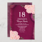 ピンクローズブルガンディーパープル18誕生日招待状 招待状 (正面/裏面)