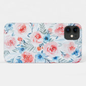ピンクローズブルーフラワーズ水彩花柄 Case-Mate iPhoneケース (裏面(横))