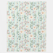 ピンクローズブルーホワイトストライプズ フリースブランケット (正面)