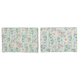 ピンクローズブルーホワイトストライプズ 枕カバー