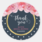 ピンクローズブルーホワイト水玉模様サンキュー ラウンドシール (正面)