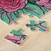 ピンクローズブルーミングフラワーズバラガーデンフローラアート ジグソーパズル (側面)