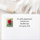 ピンクローズブルーリボン水彩住所 シール (インサイチュ)