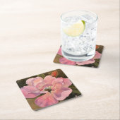 ピンクローズブロッサムオープンファインアート油絵 スクエアペーパーコースター (インサイチュ)