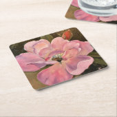 ピンクローズブロッサムオープンファインアート油絵 スクエアペーパーコースター (アングル)