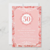 ピンクローズブロッサムフローラ50誕生日 招待状 (正面)