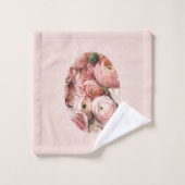 ピンクローズブーケエレガントヴィンテージ名モノグラム バスタオルセット (ウォッシュタオル)