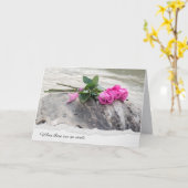 ピンクローズブーケオンドリフトウッド悔やみや弔慰 カード (黄色い花)