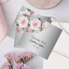 ピンクローズブーケシルバ結婚ーラベル フェイバータグ