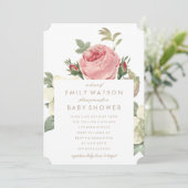 ピンクローズブーケフラワーベビーシャワー招待状 招待状 (スタンド正面)