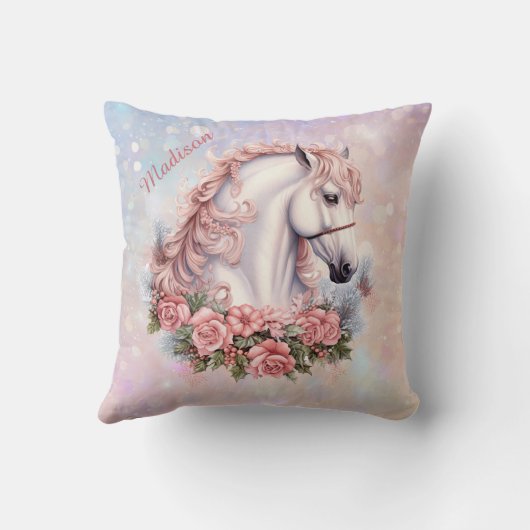 ピンクローズブーケホワイトホースファンタジーキッズ クッション (裏面)
