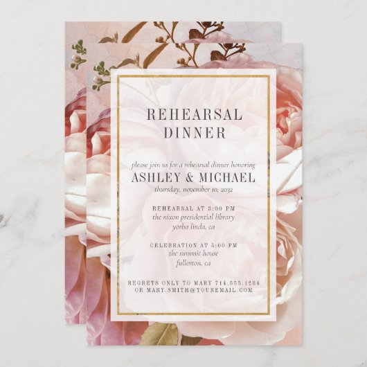 ピンクローズブーケリハエレガントーサルディナー 招待状 (正面/裏面)