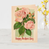 ピンクローズブーケヴィンテージハッピーマザーズデイ カード (黄色い花)