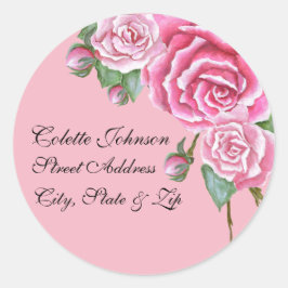 ピンクローズブーケ結婚の差出人住所ラベル ラウンドシール